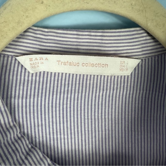 Zara Floral Embroidered Striped Button Down Cropped Shirt Size Large Casual - Picture 10 of 10